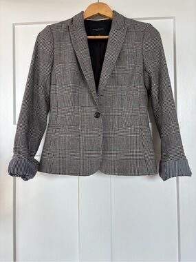 Banana Republic Gray Plaid Single-Button Blazer Size 2